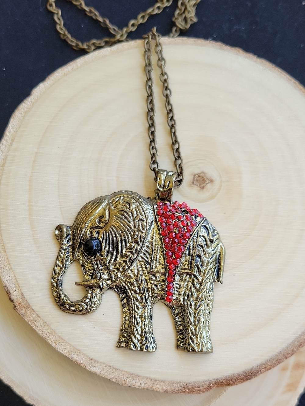 Gold Elephant Pendan with Red Crystal Accents With 28" Chain NWOT